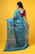 Blue Block Printed Tusaar Saree