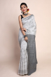 WHITE KANTHA STITCH SILK SAREE