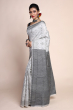 WHITE KANTHA STITCH SILK SAREE