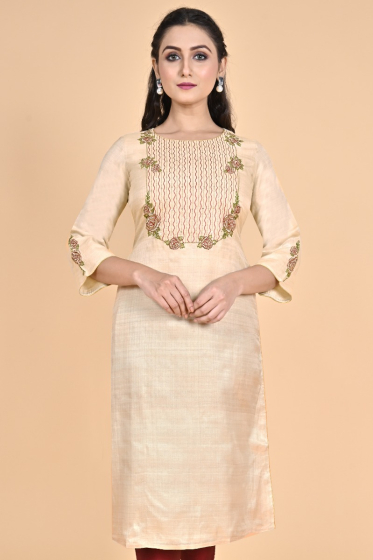 BEIGE EMBROIDERED TUSSAR EXCLUSIVE LONG KAMEEZ