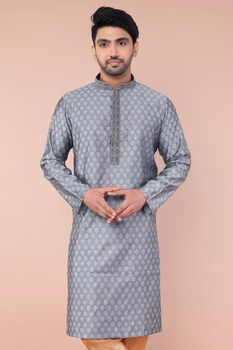 Grey Jacquard Exclusive Long Kurta